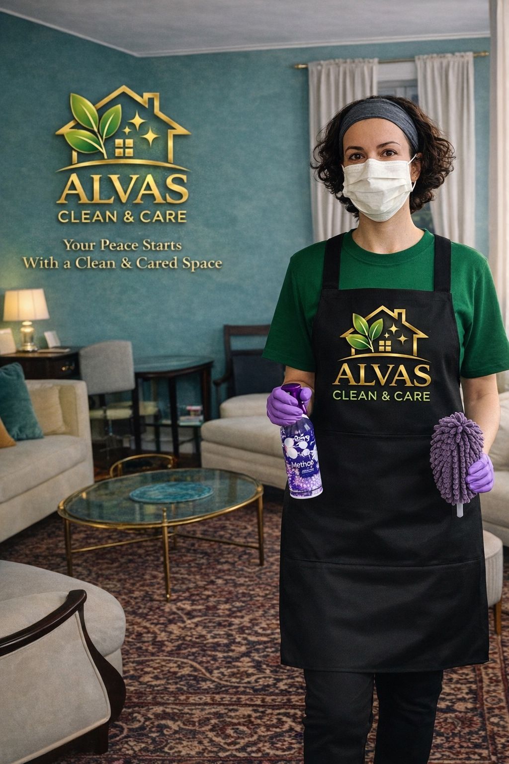 Alvas Clean & Care team member in uniform ready for a cleaning visit